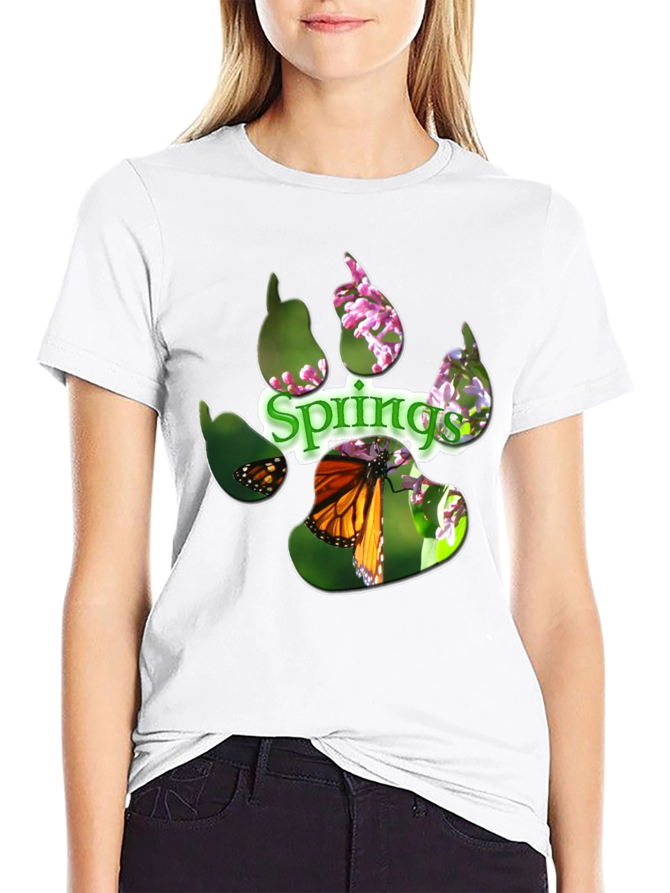 Springs Paw Print Butterfly Graphic T-Shirt