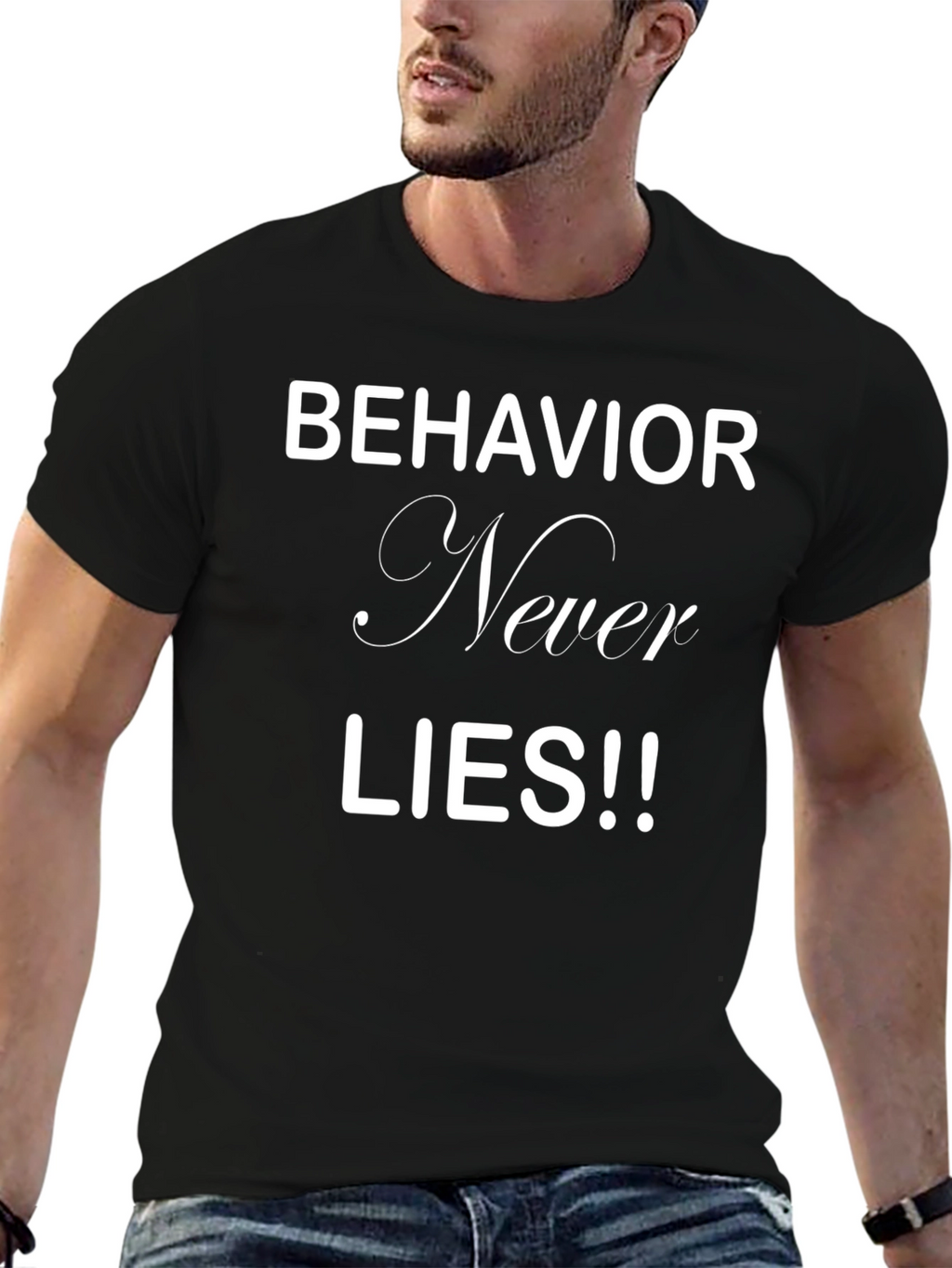 Behavior Never Lies Mens Black Graphic Tee