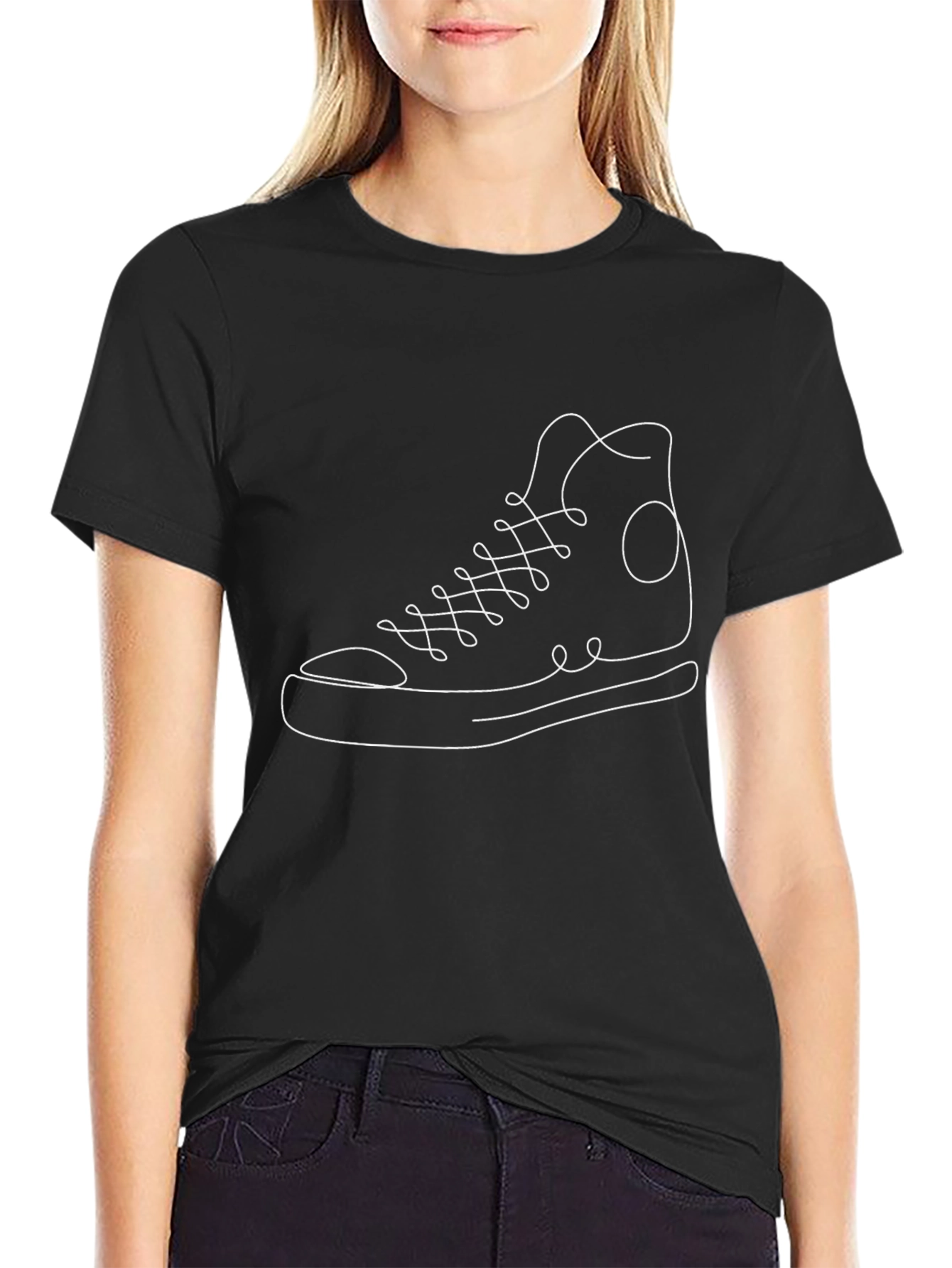 Minimalist Sneaker Line Art Tee - Black
