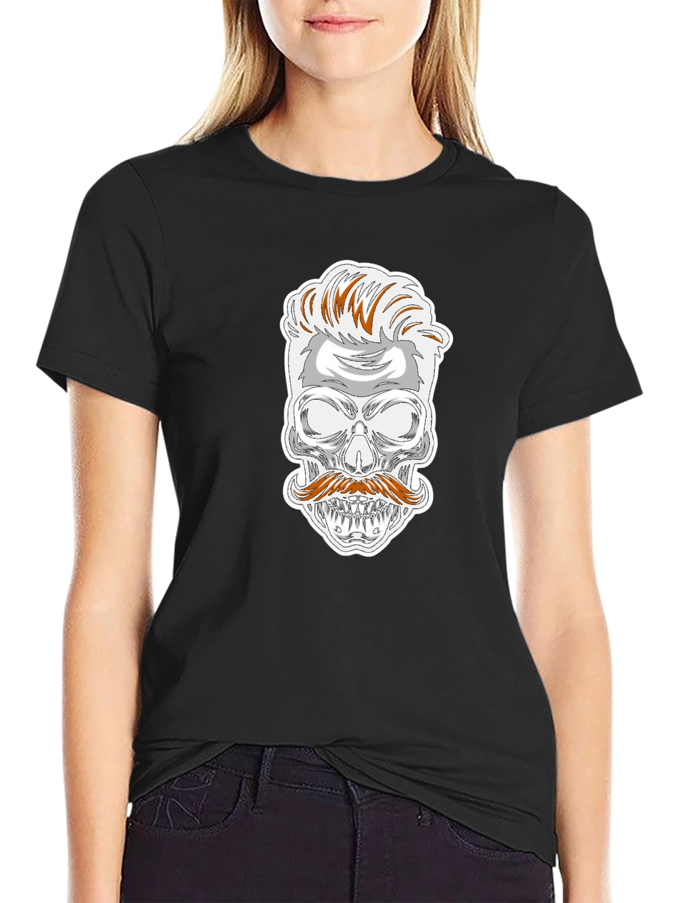 Skull with Mustache Graphic T-Shirt