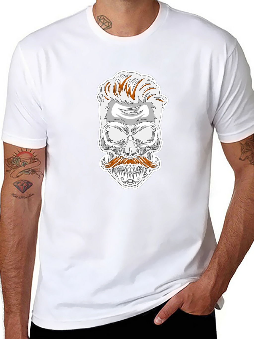 Skull with Mustache Graphic T-Shirt
