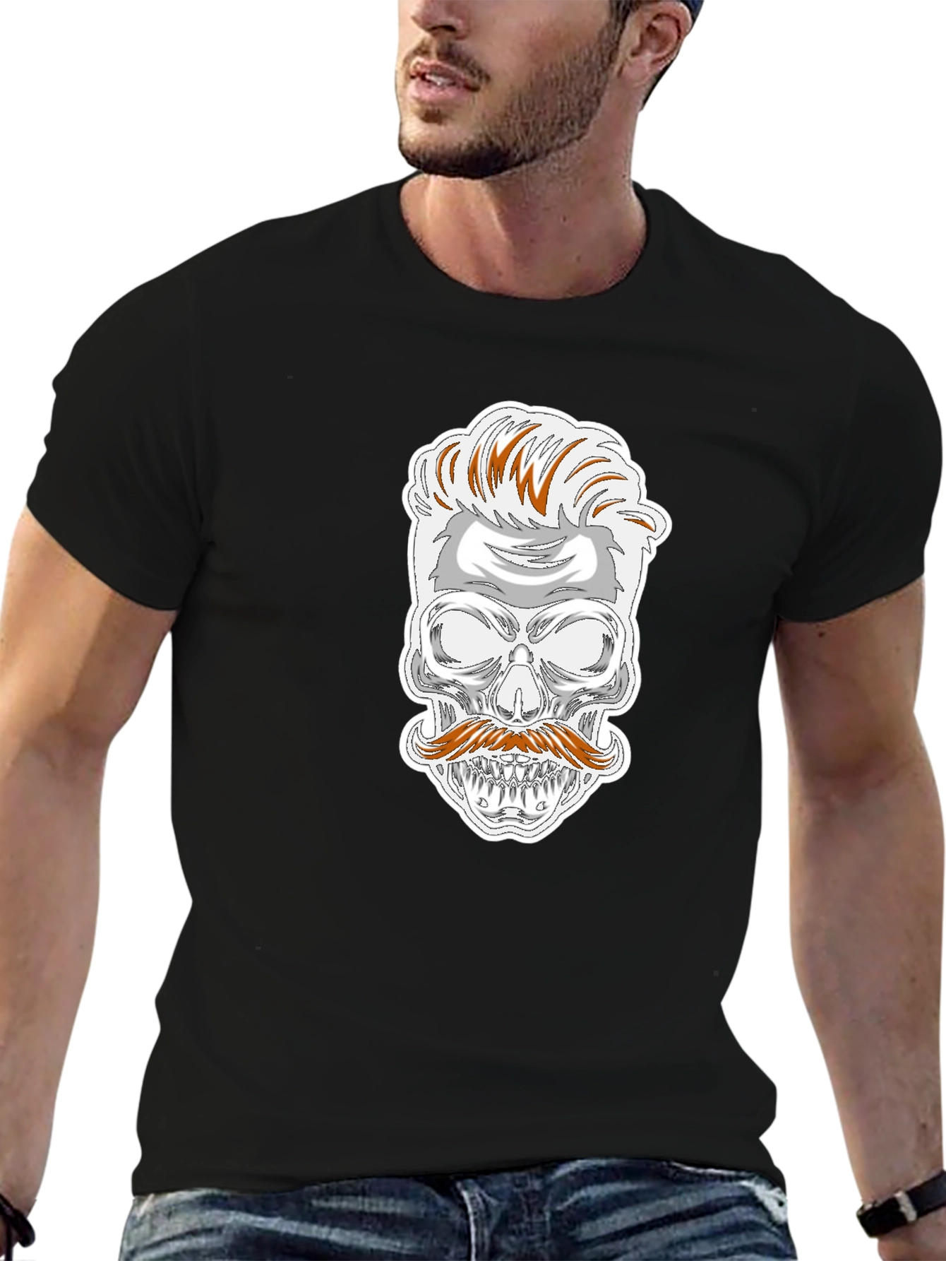 Skull with Mustache Graphic T-Shirt