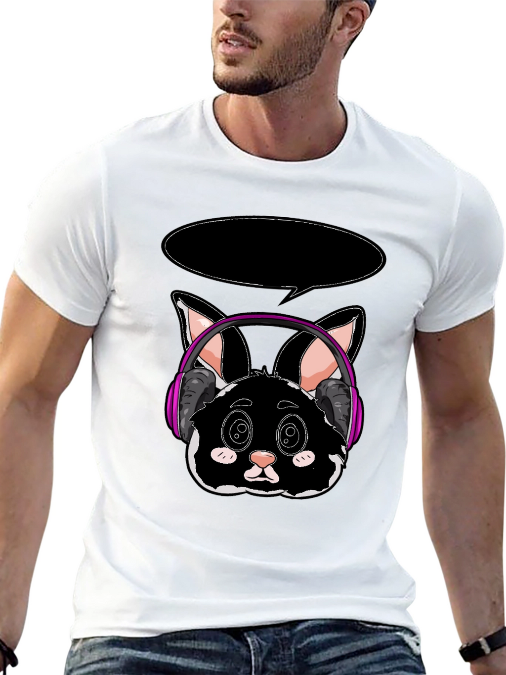 Cool Cat Headphones Black T-Shirt