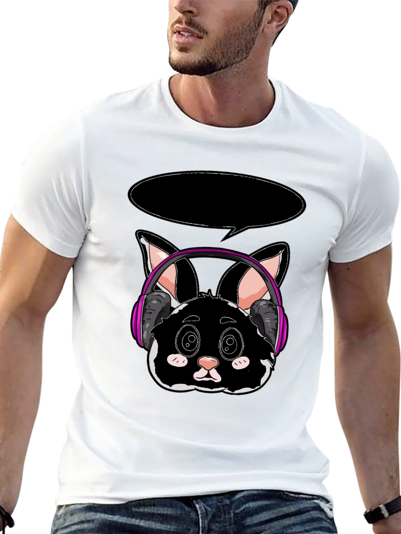 Cool Cat Headphones Black T-Shirt
