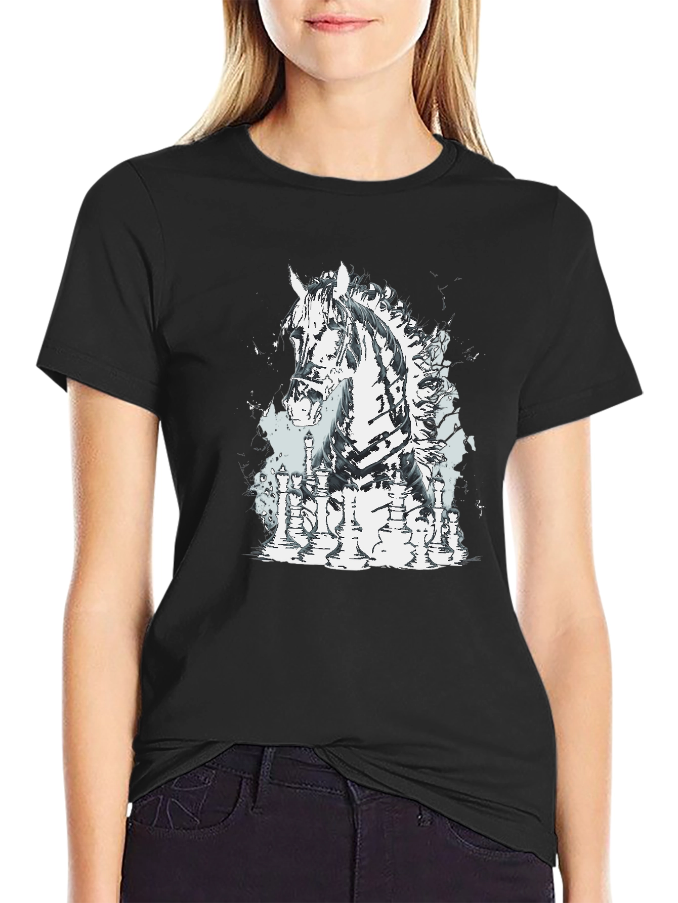 Chess Horse Graphic Tee - Stylish Black T-Shirt