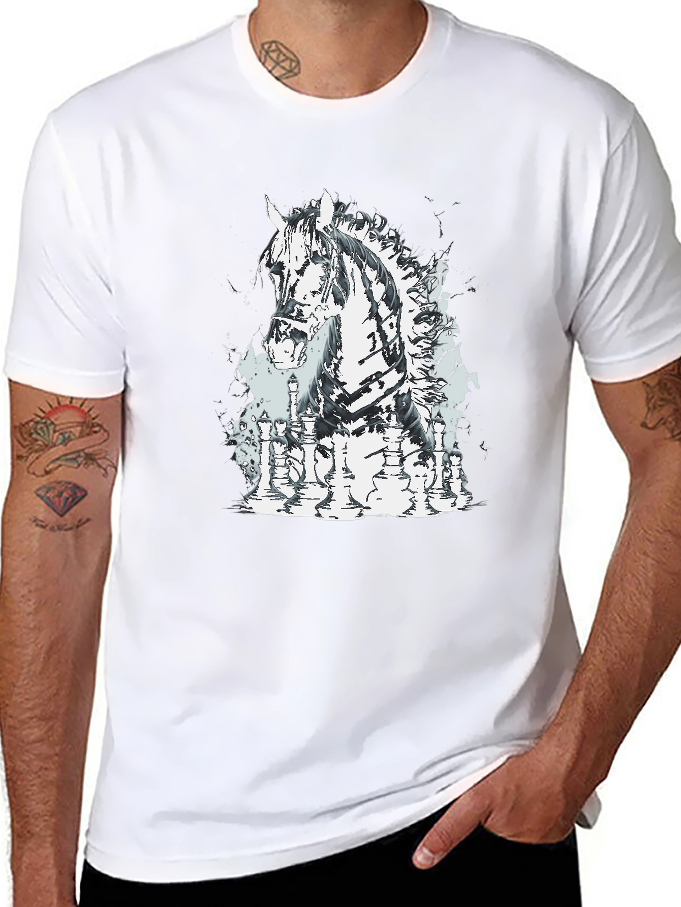 Chess Horse Graphic Tee - Stylish Black T-Shirt