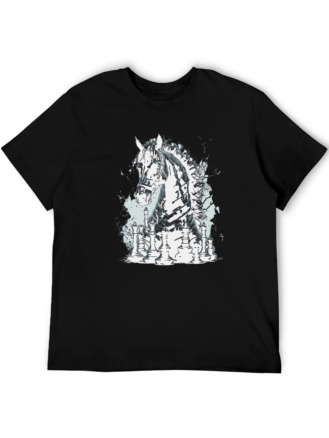 Chess Horse Graphic Tee - Stylish Black T-Shirt