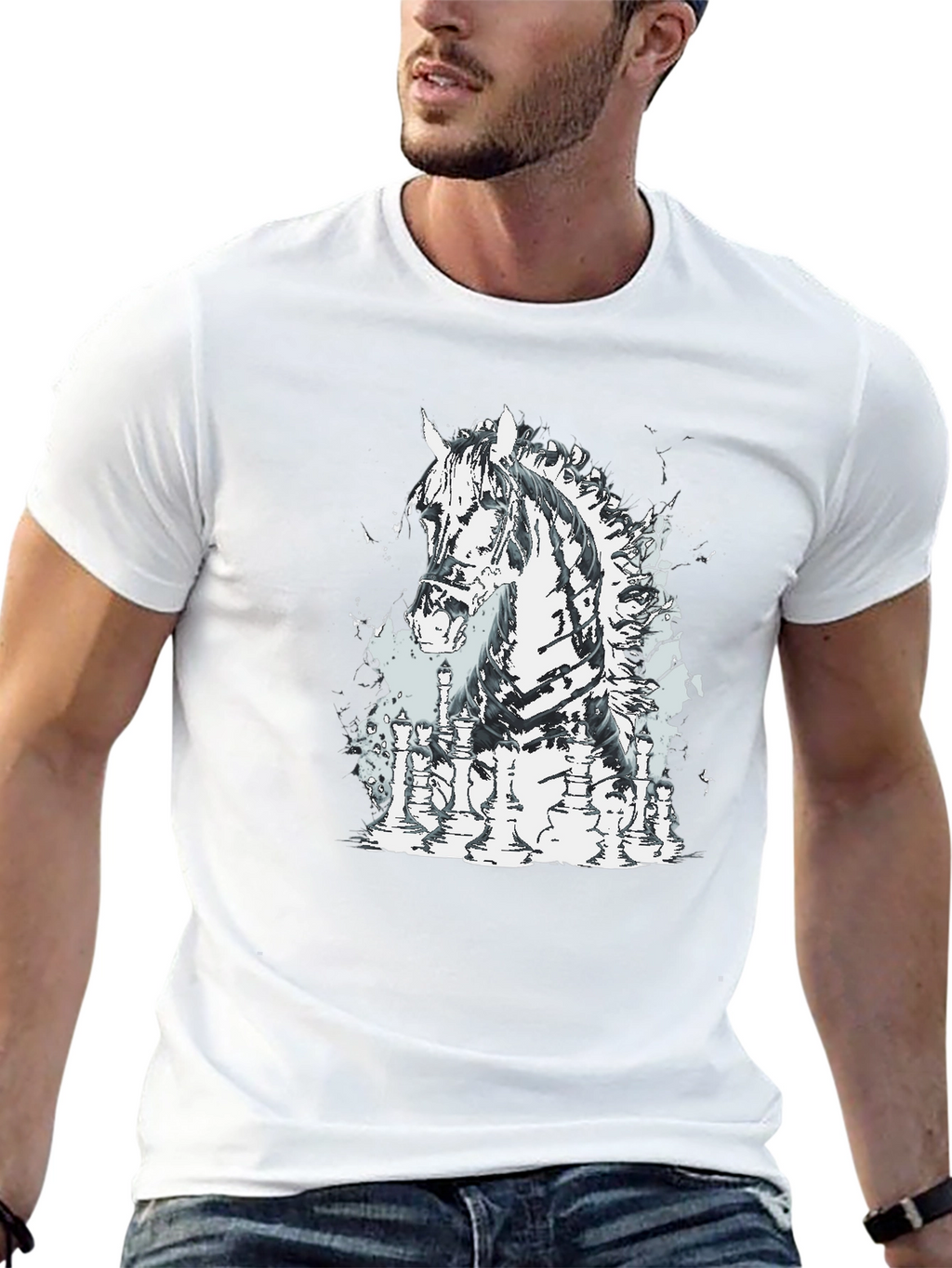 Chess Horse Graphic Tee - Stylish Black T-Shirt
