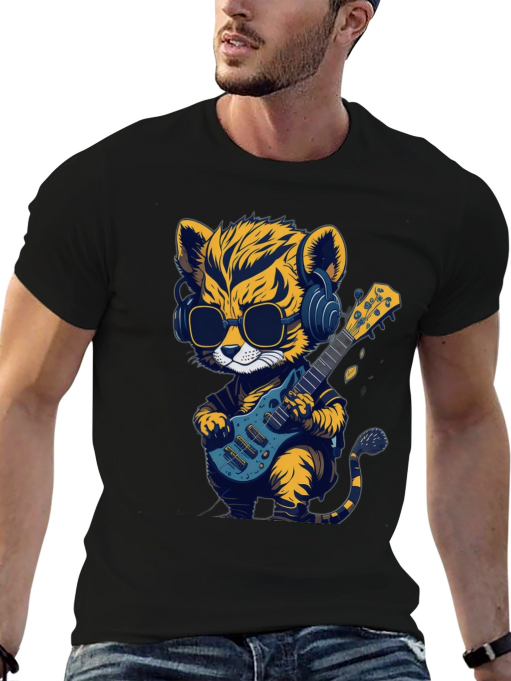 Cool Tiger Guitarist Graphic T-Shirt
