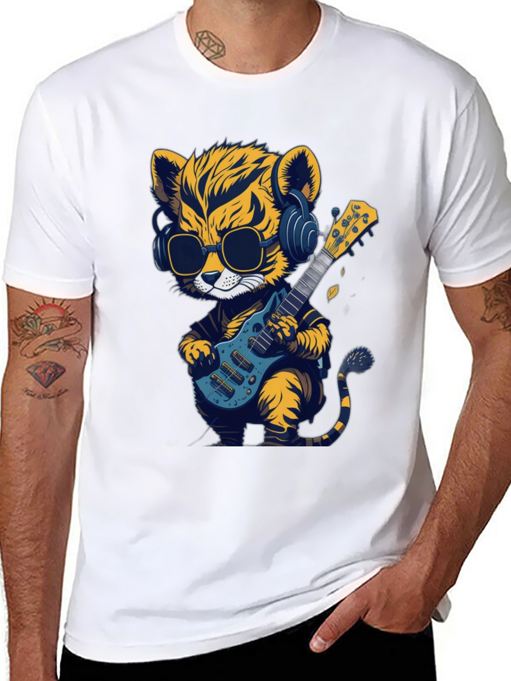 Cool Tiger Guitarist Graphic T-Shirt