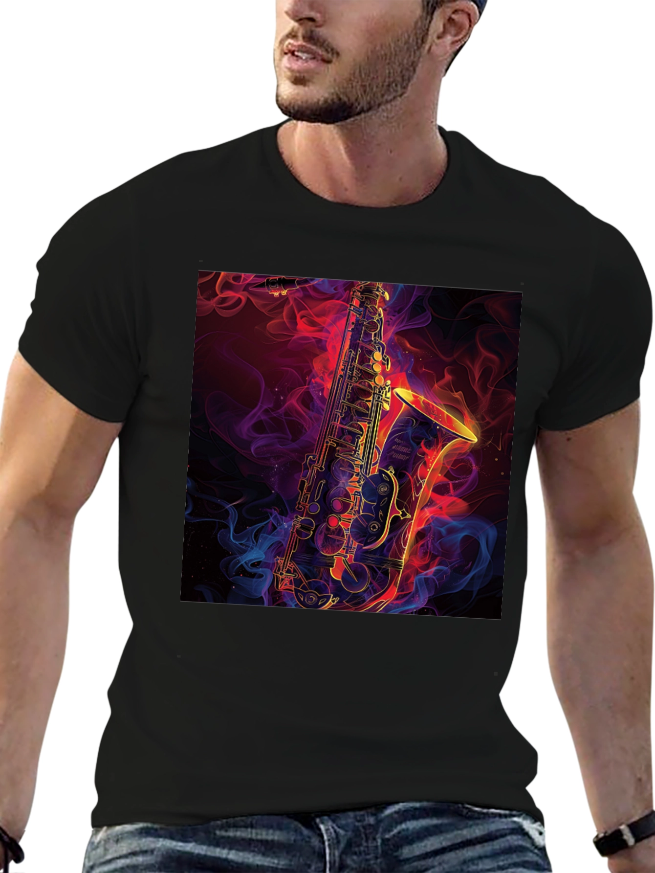 Saxophone Graphic Black T-Shirt - Musical Style