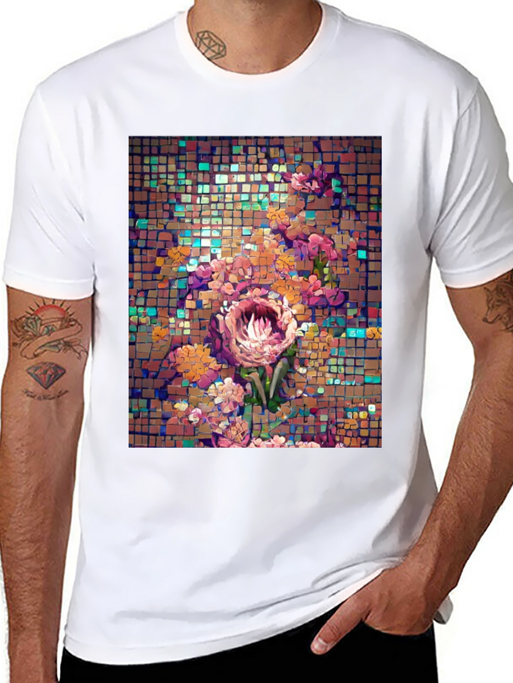 Floral Mosaic T-Shirt - Unique Artistic Design