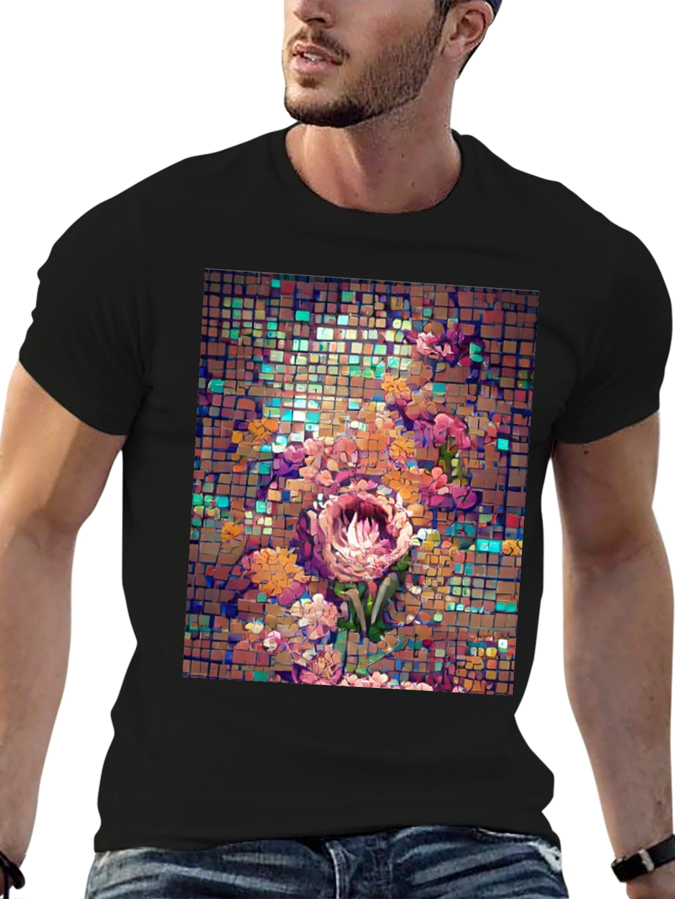 Floral Mosaic T-Shirt - Unique Artistic Design