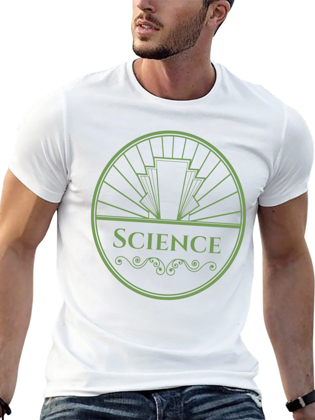Science Tee: Green Art Deco Design