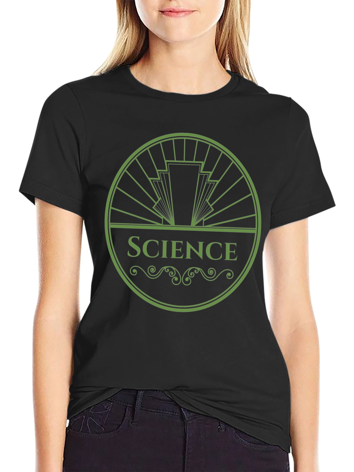 Science Tee: Green Art Deco Design