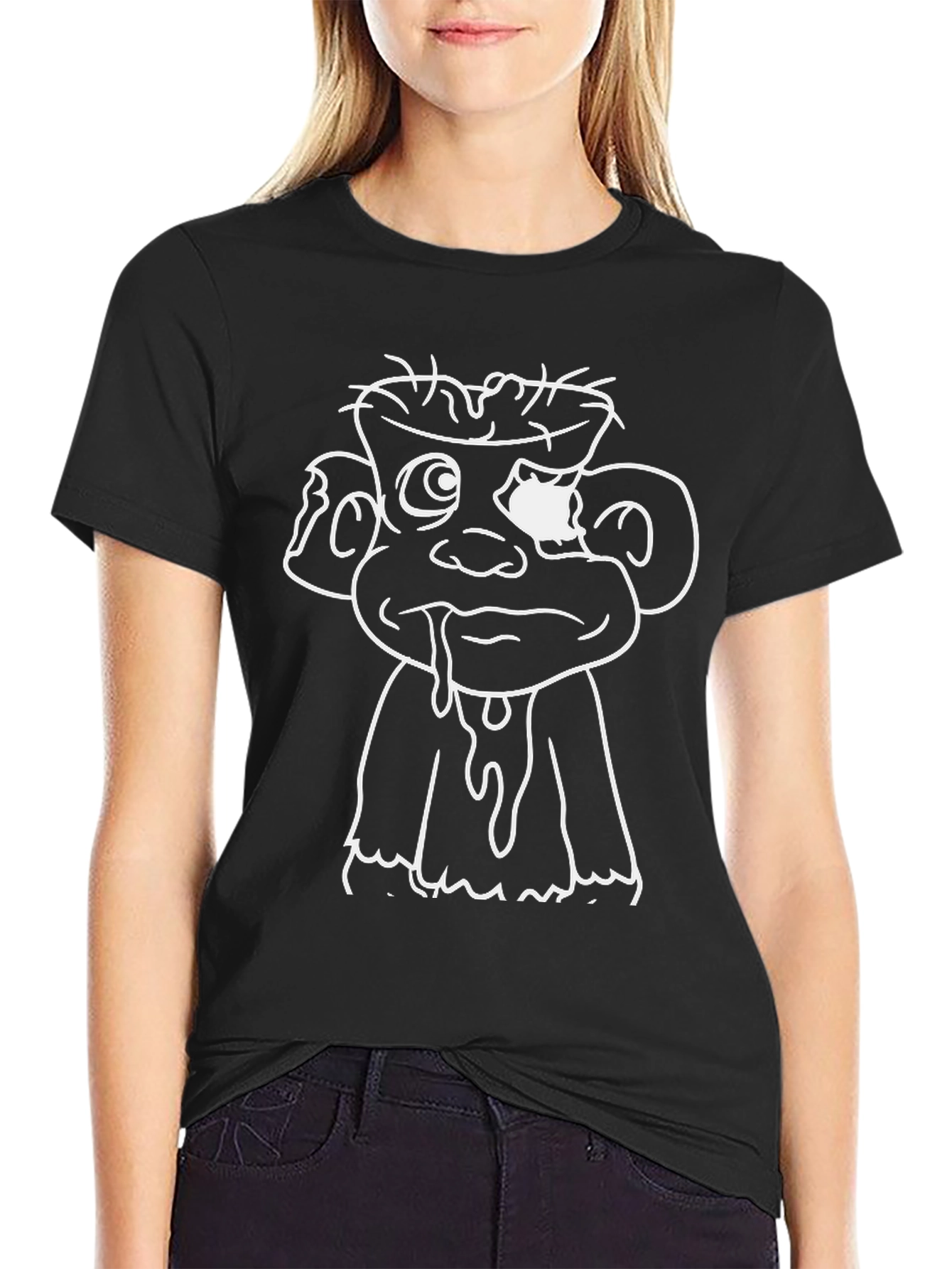Monster Cartoon Graphic Print Black T-Shirt