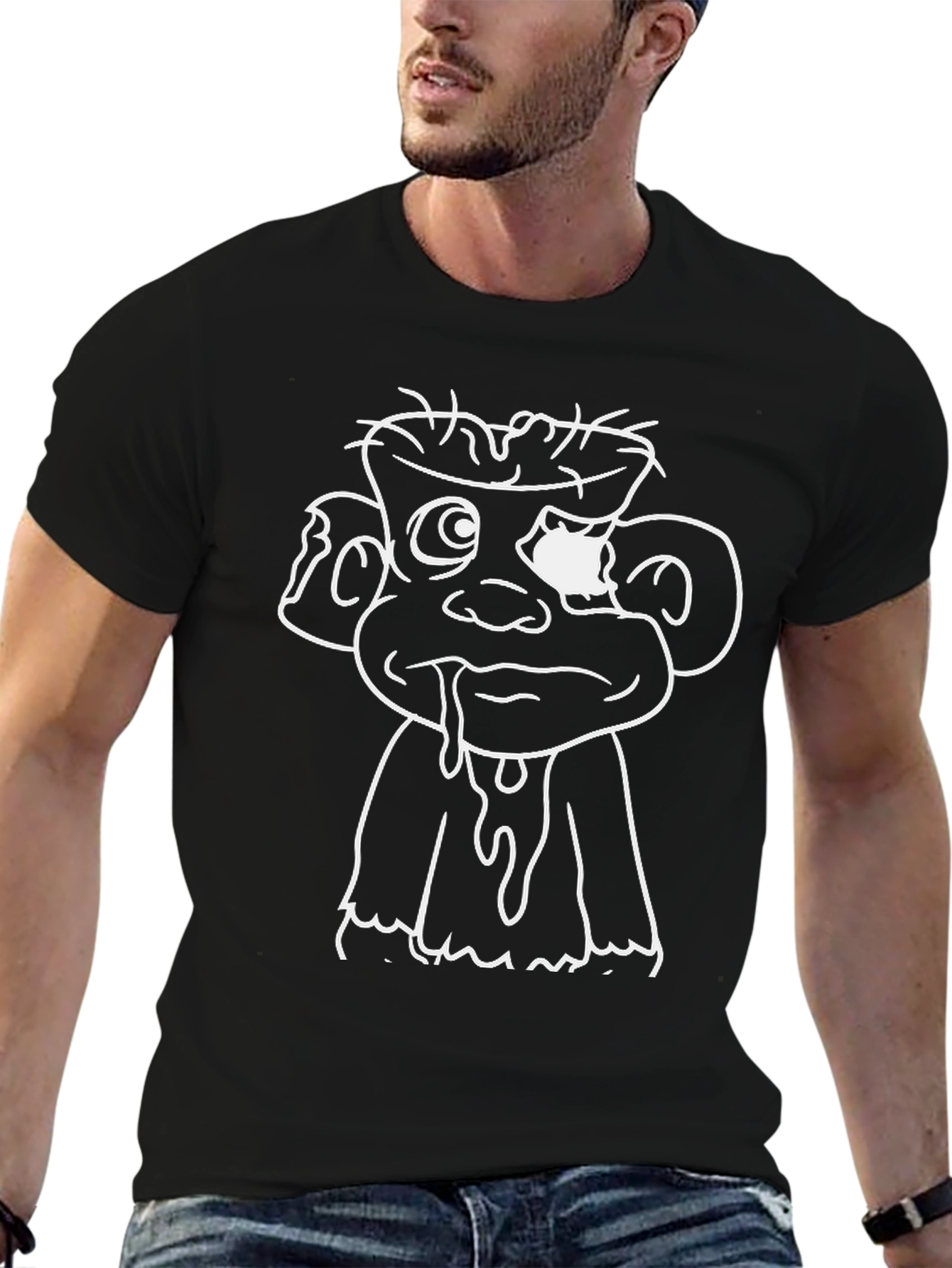 Monster Cartoon Graphic Print Black T-Shirt