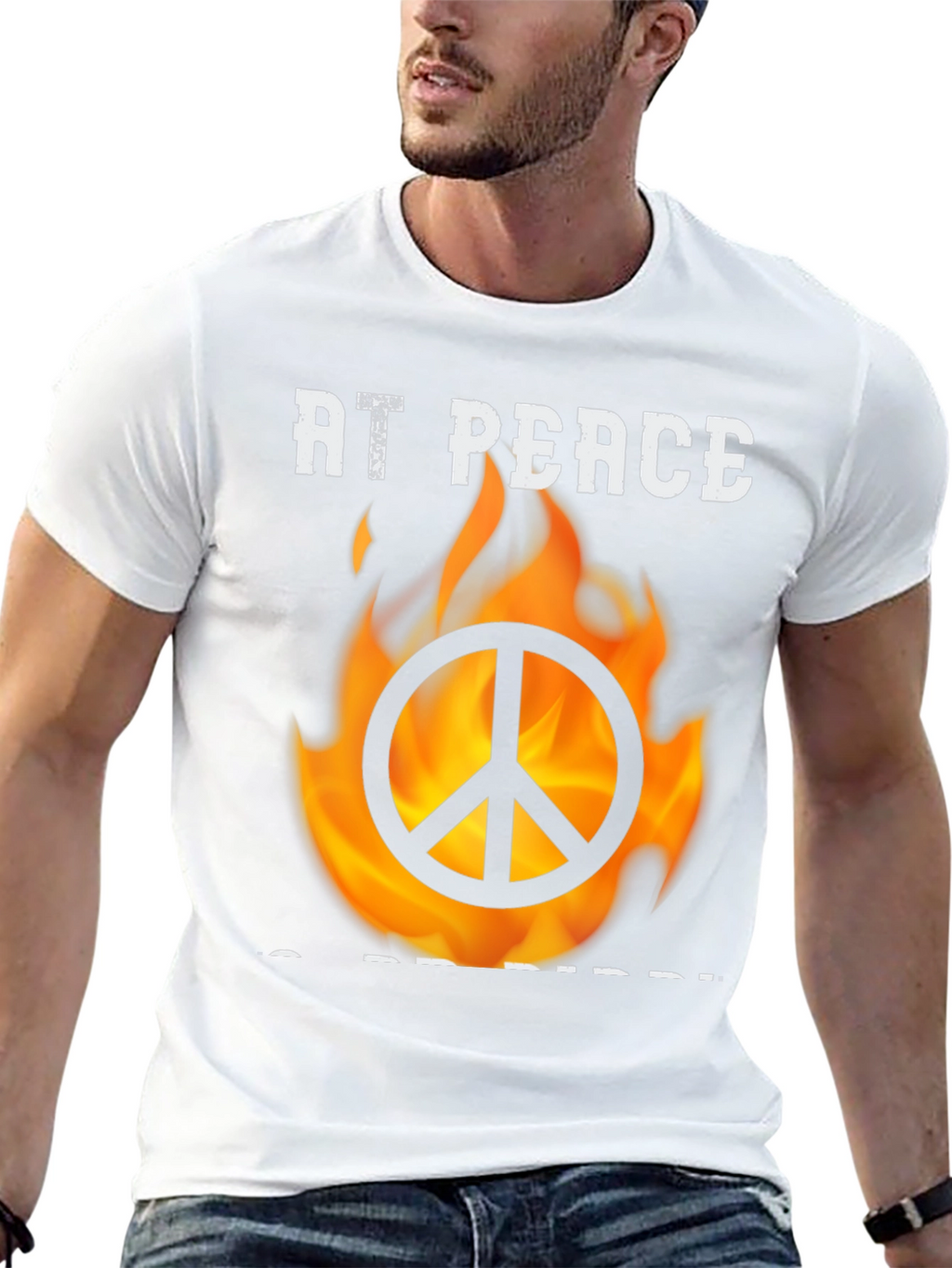At Peace T-Shirt With Burning Peace Sign