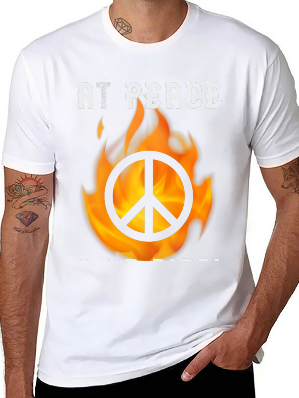 At Peace T-Shirt With Burning Peace Sign