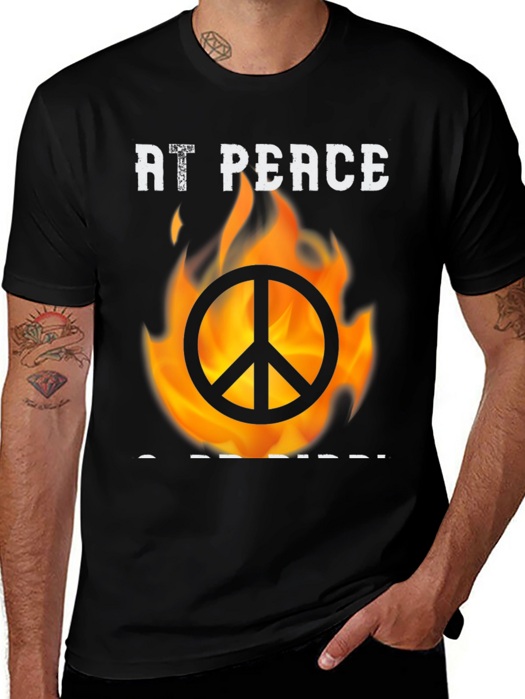 At Peace T-Shirt With Burning Peace Sign