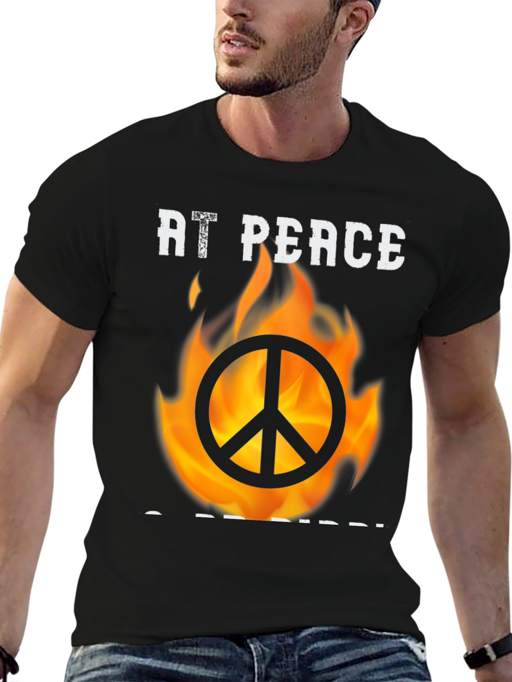 At Peace T-Shirt With Burning Peace Sign