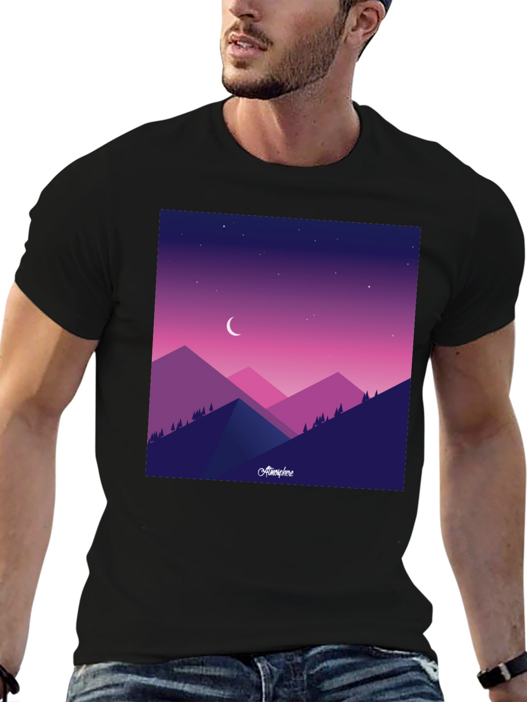 Atmosphere Mountain Scene Black T-Shirt