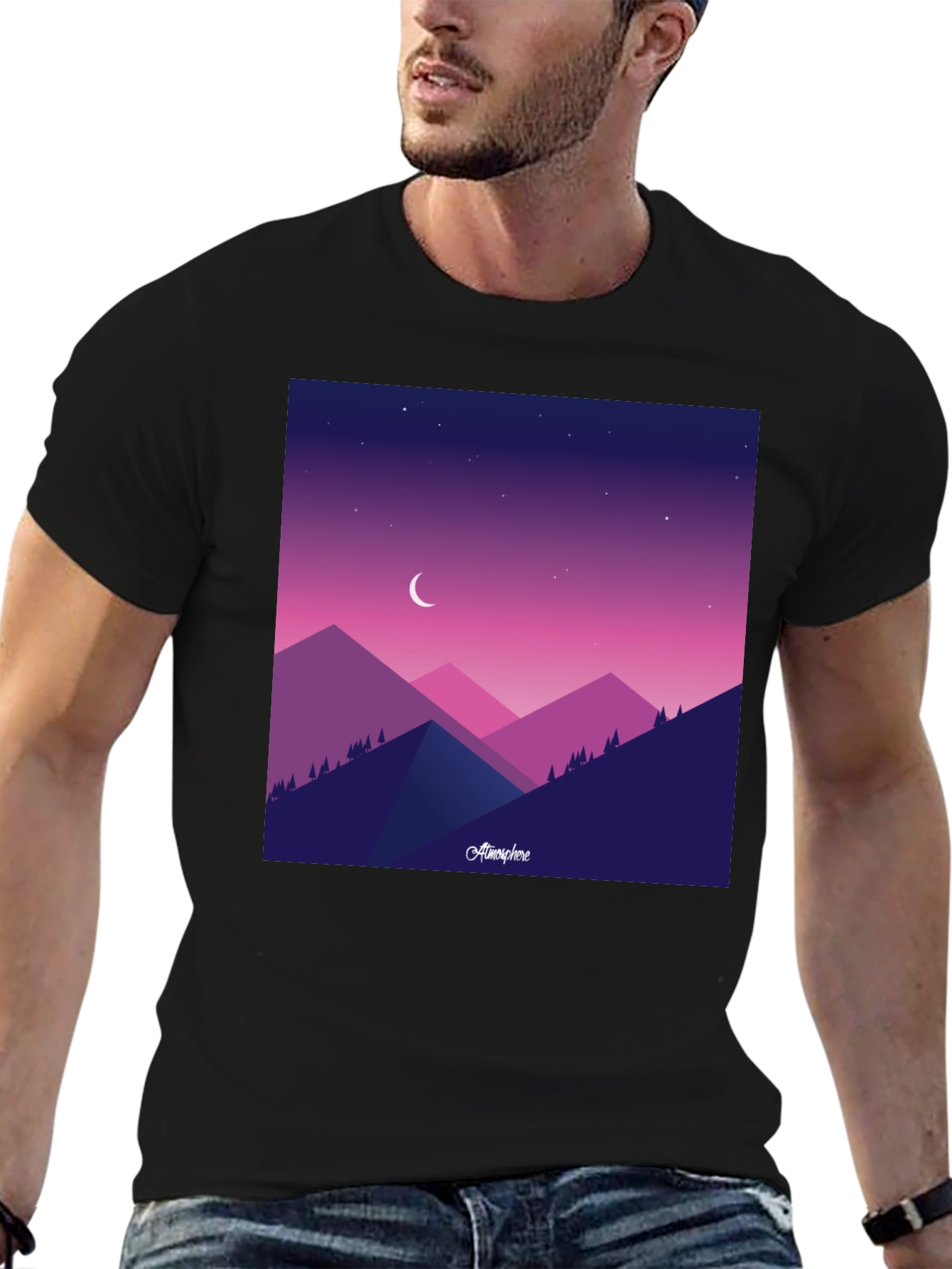 Atmosphere Mountain Scene Black T-Shirt
