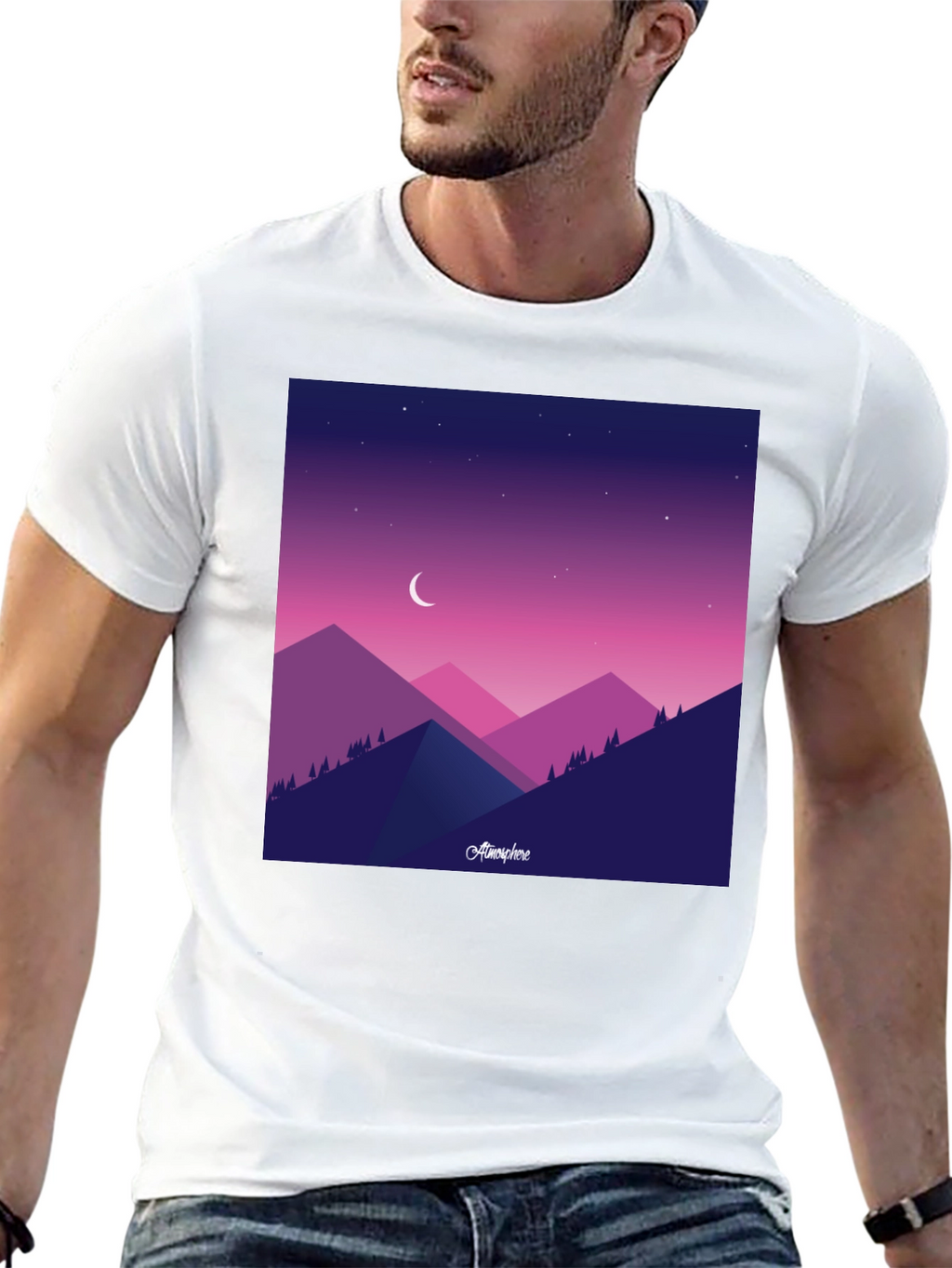Atmosphere Mountain Scene Black T-Shirt
