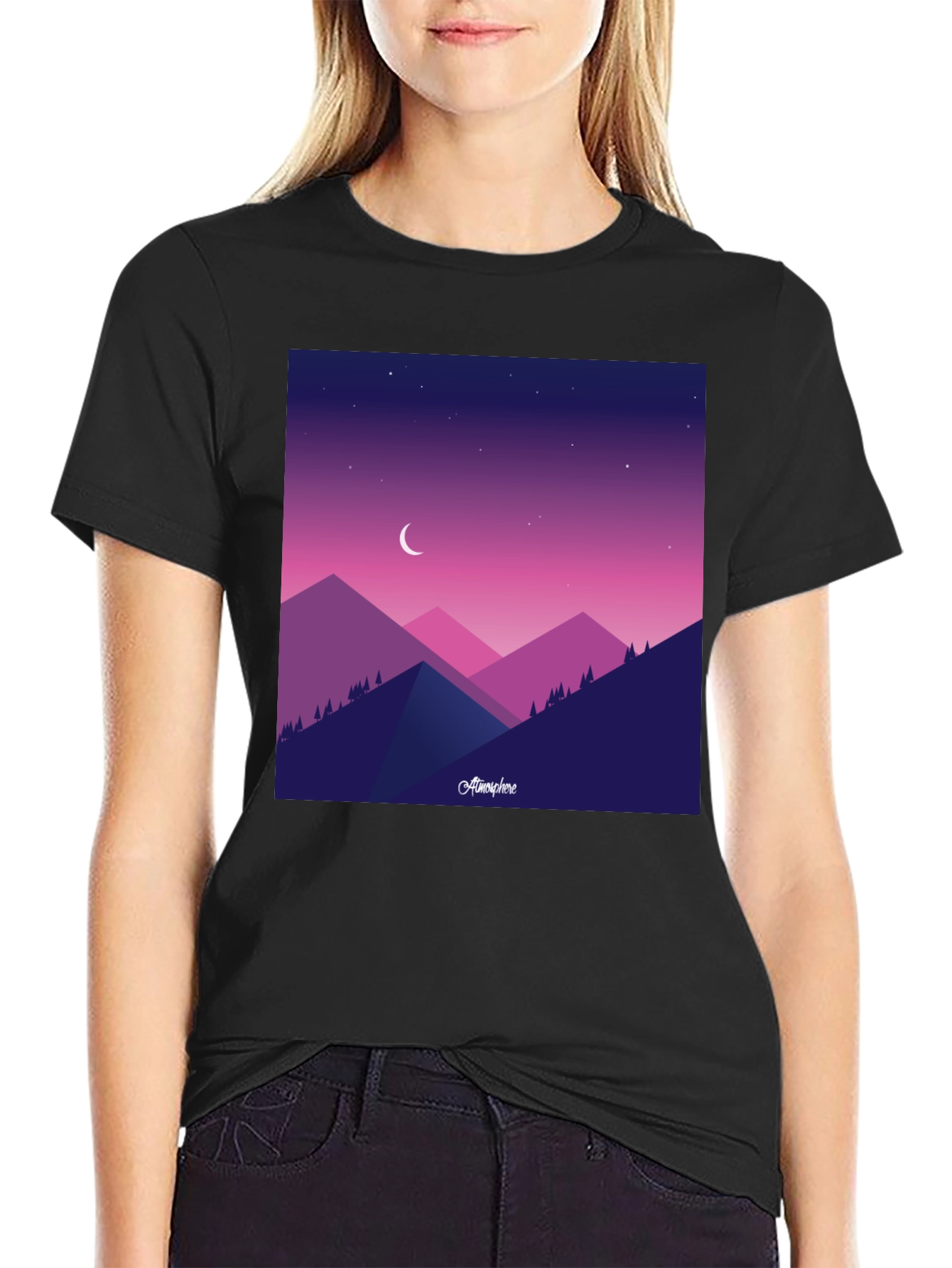Atmosphere Mountain Scene Black T-Shirt