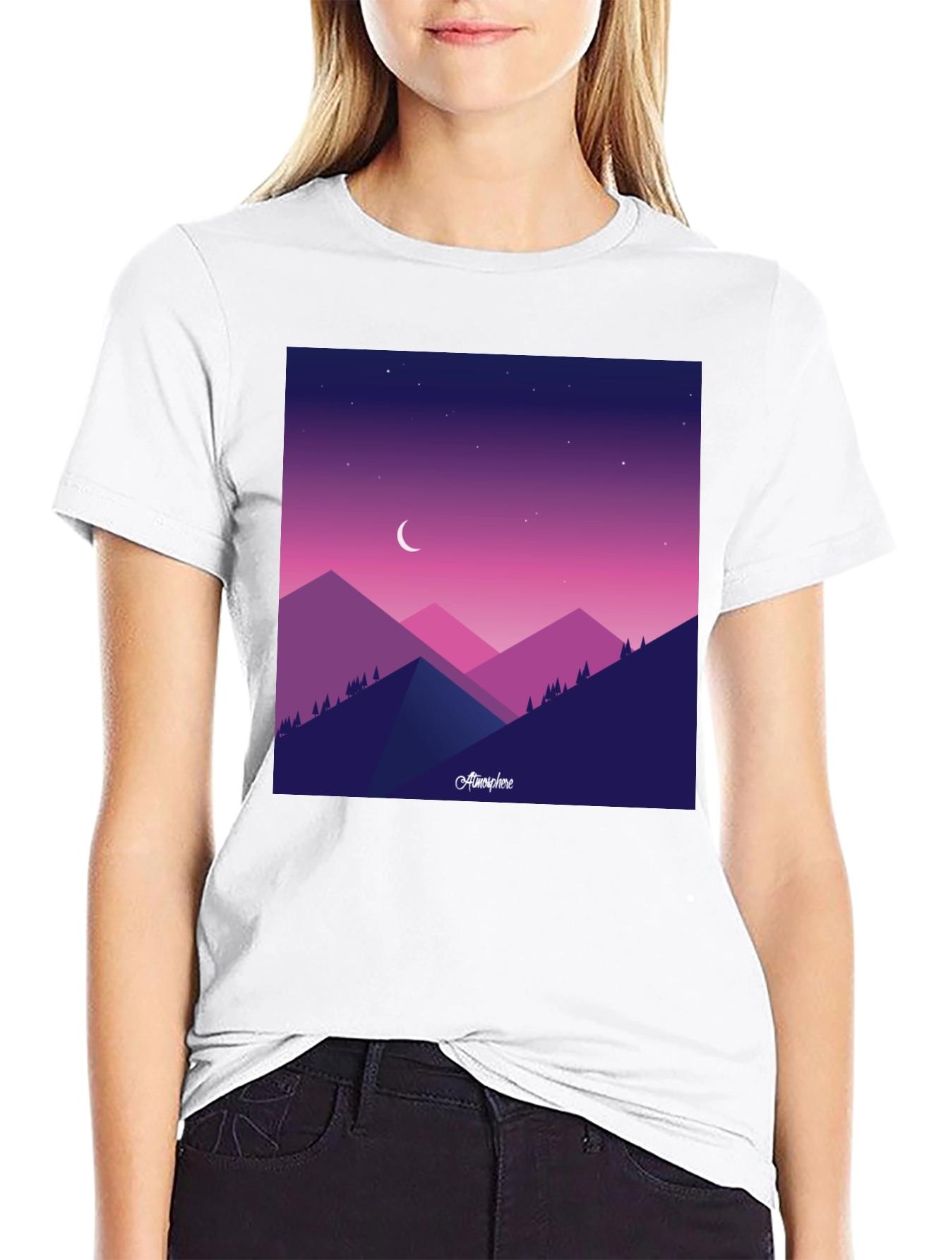 Atmosphere Mountain Scene Black T-Shirt