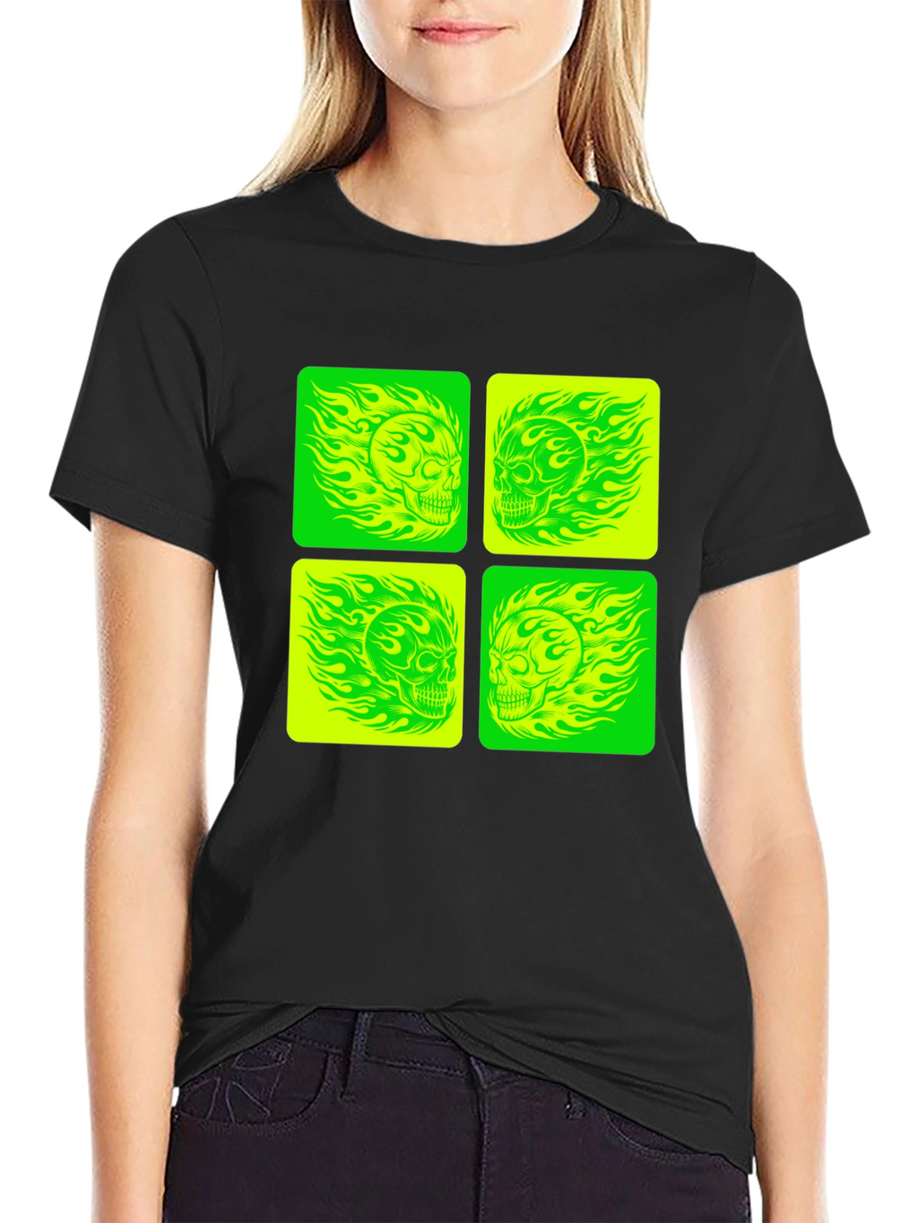 Skull Graphic Tee - Neon Green & Yellow