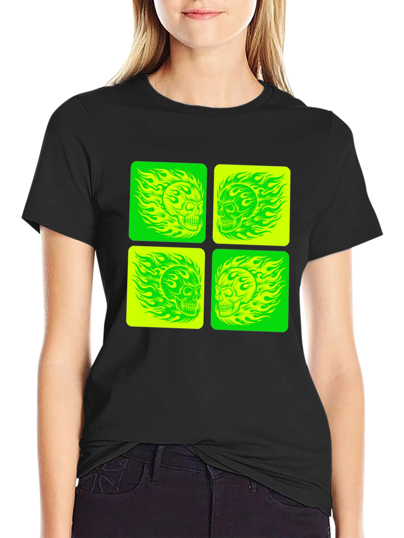 Skull Graphic Tee - Neon Green & Yellow