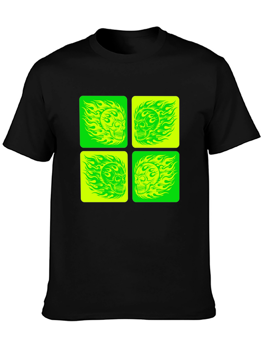 Skull Graphic Tee - Neon Green & Yellow