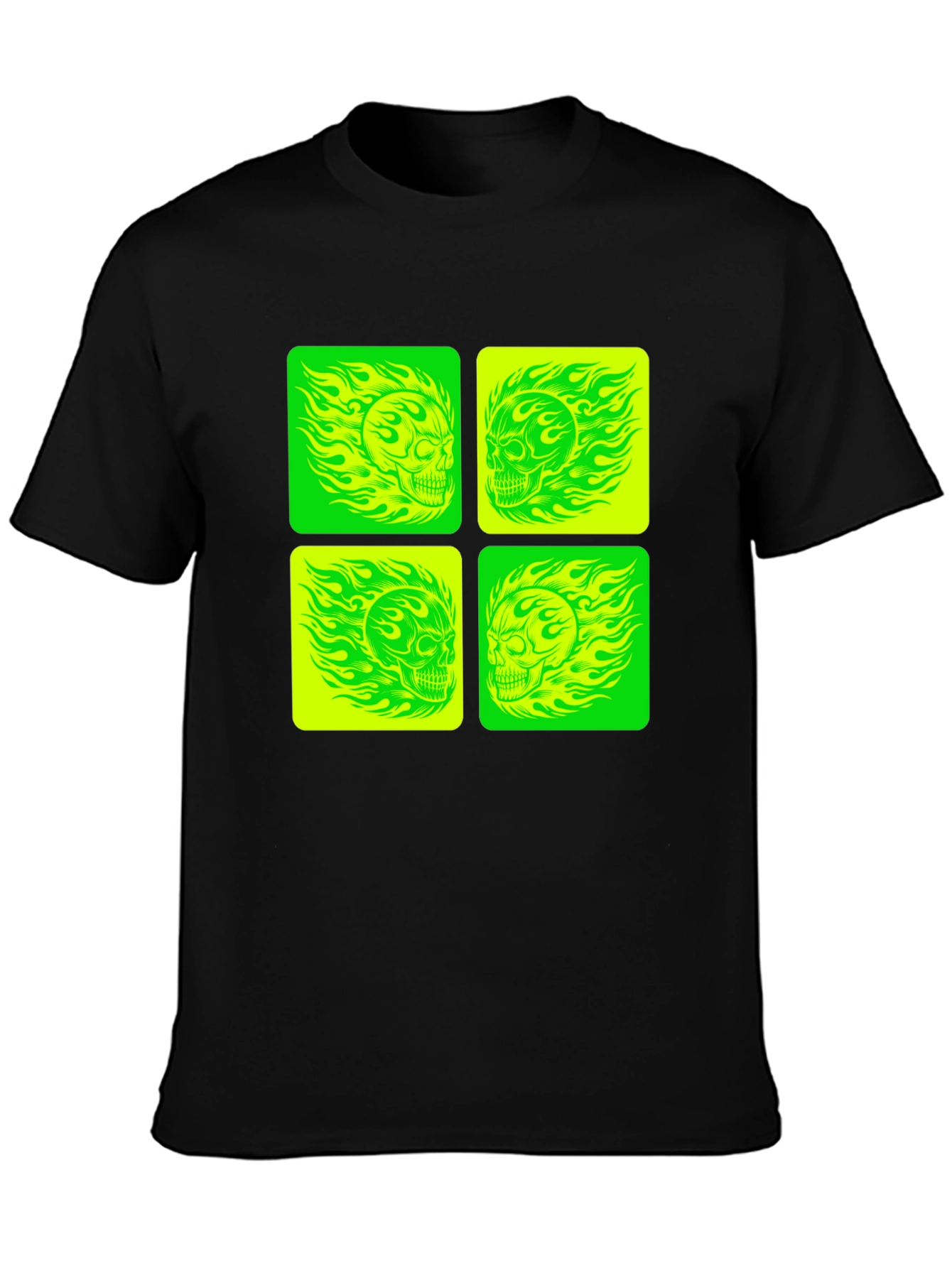 Skull Graphic Tee - Neon Green & Yellow