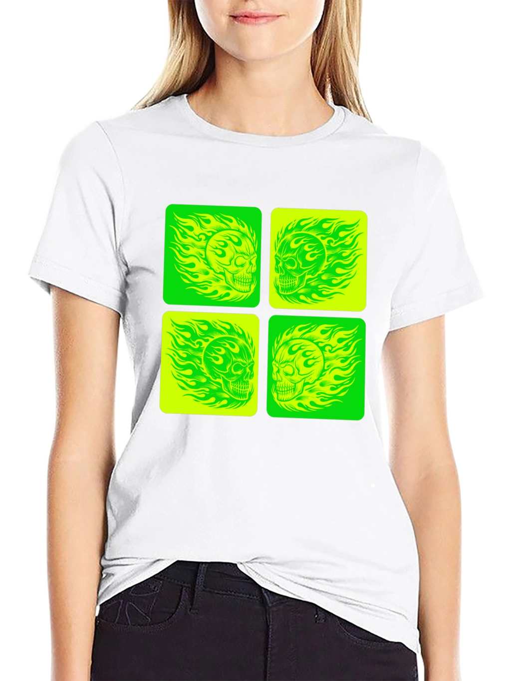 Skull Graphic Tee - Neon Green & Yellow