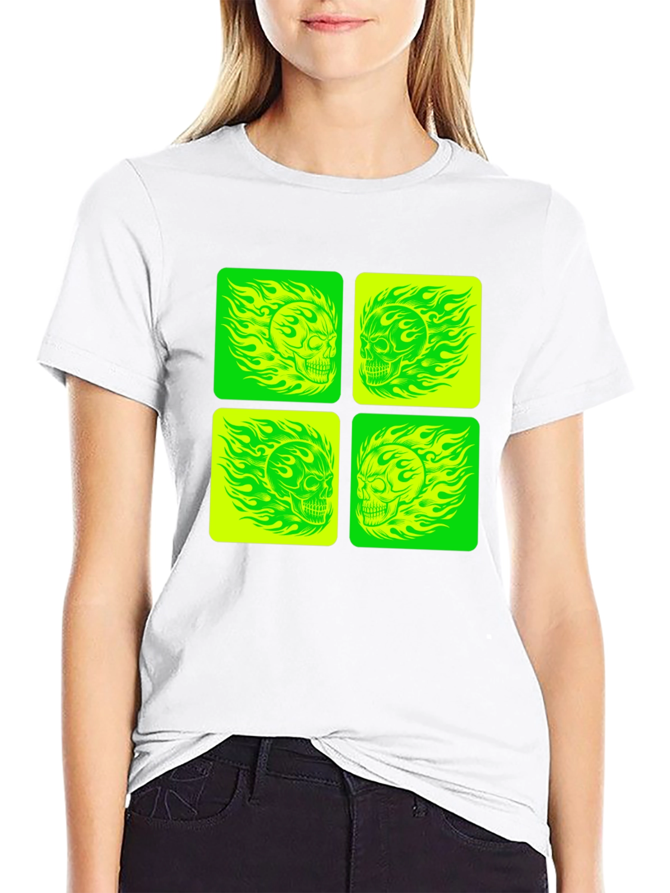 Skull Graphic Tee - Neon Green & Yellow