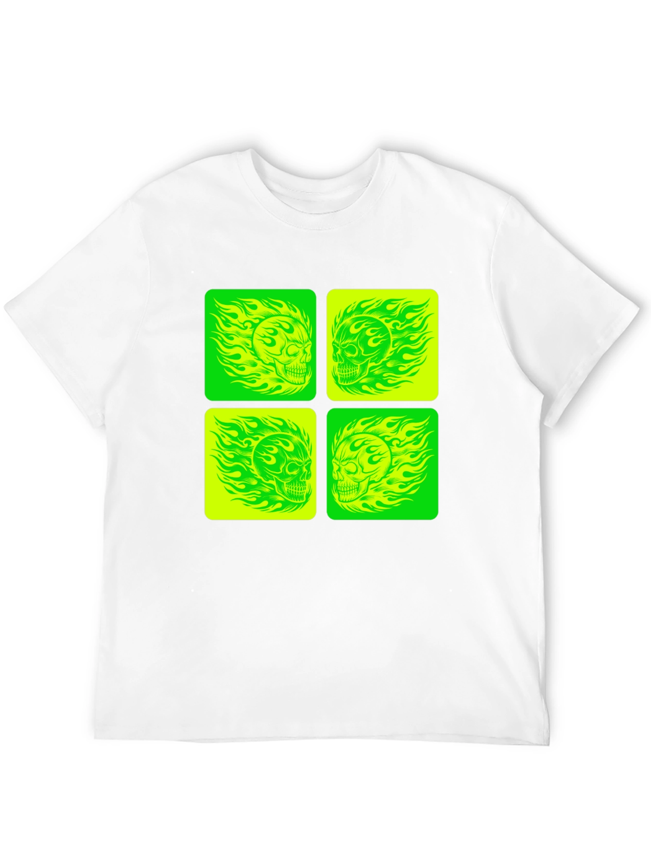 Skull Graphic Tee - Neon Green & Yellow