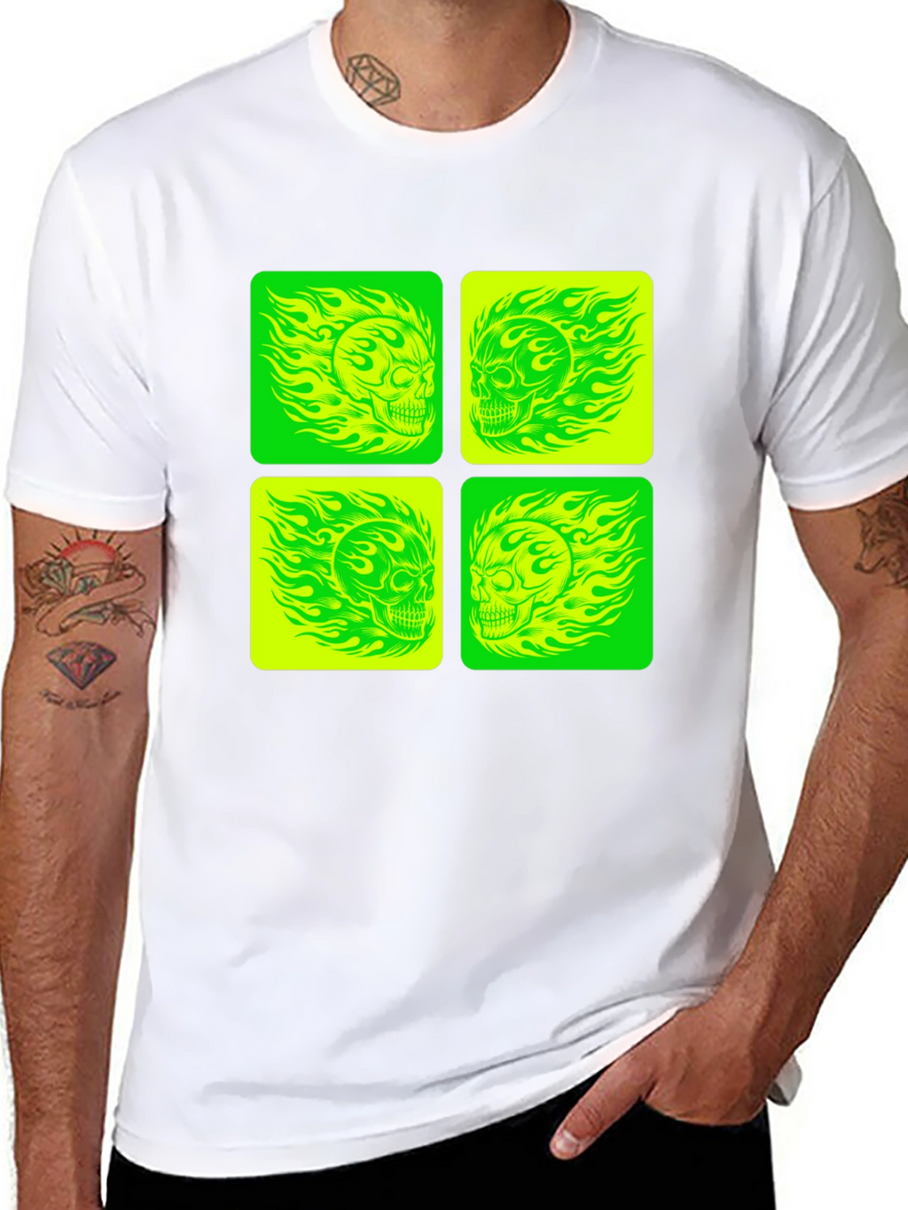 Skull Graphic Tee - Neon Green & Yellow
