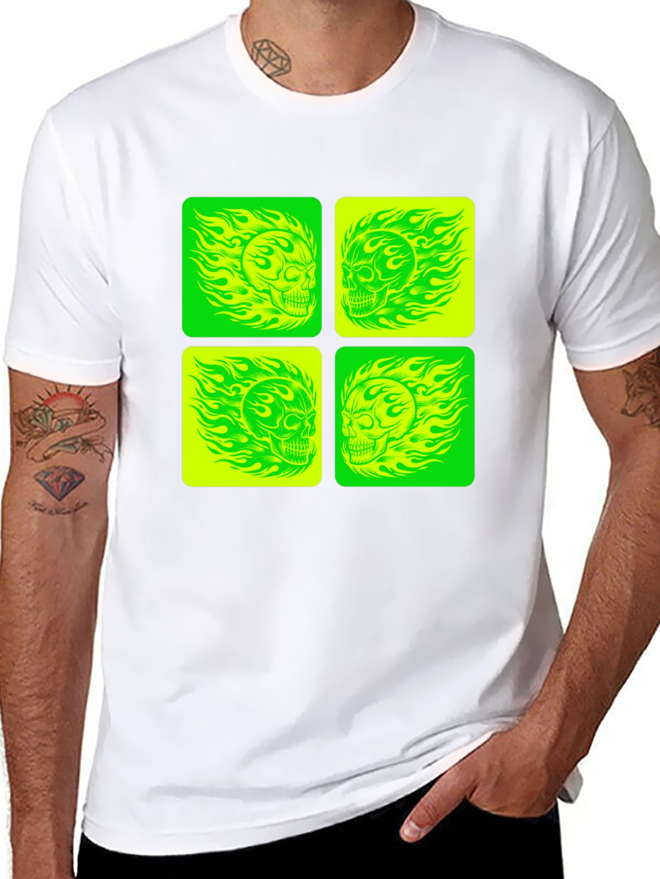 Skull Graphic Tee - Neon Green & Yellow