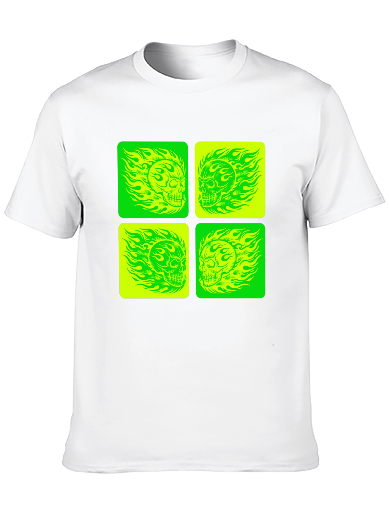 Skull Graphic Tee - Neon Green & Yellow