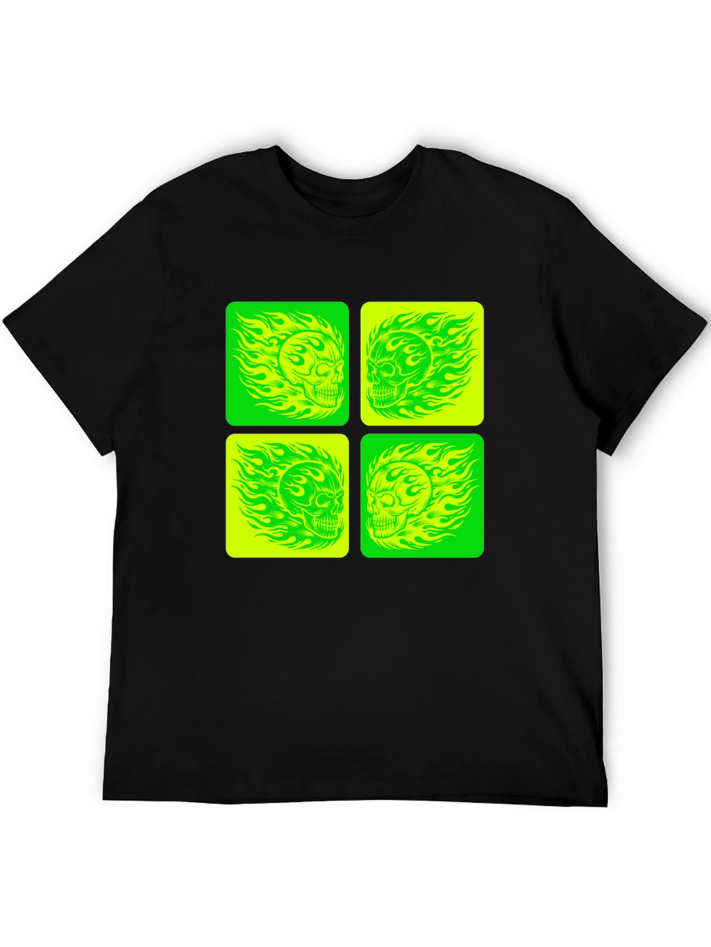 Skull Graphic Tee - Neon Green & Yellow