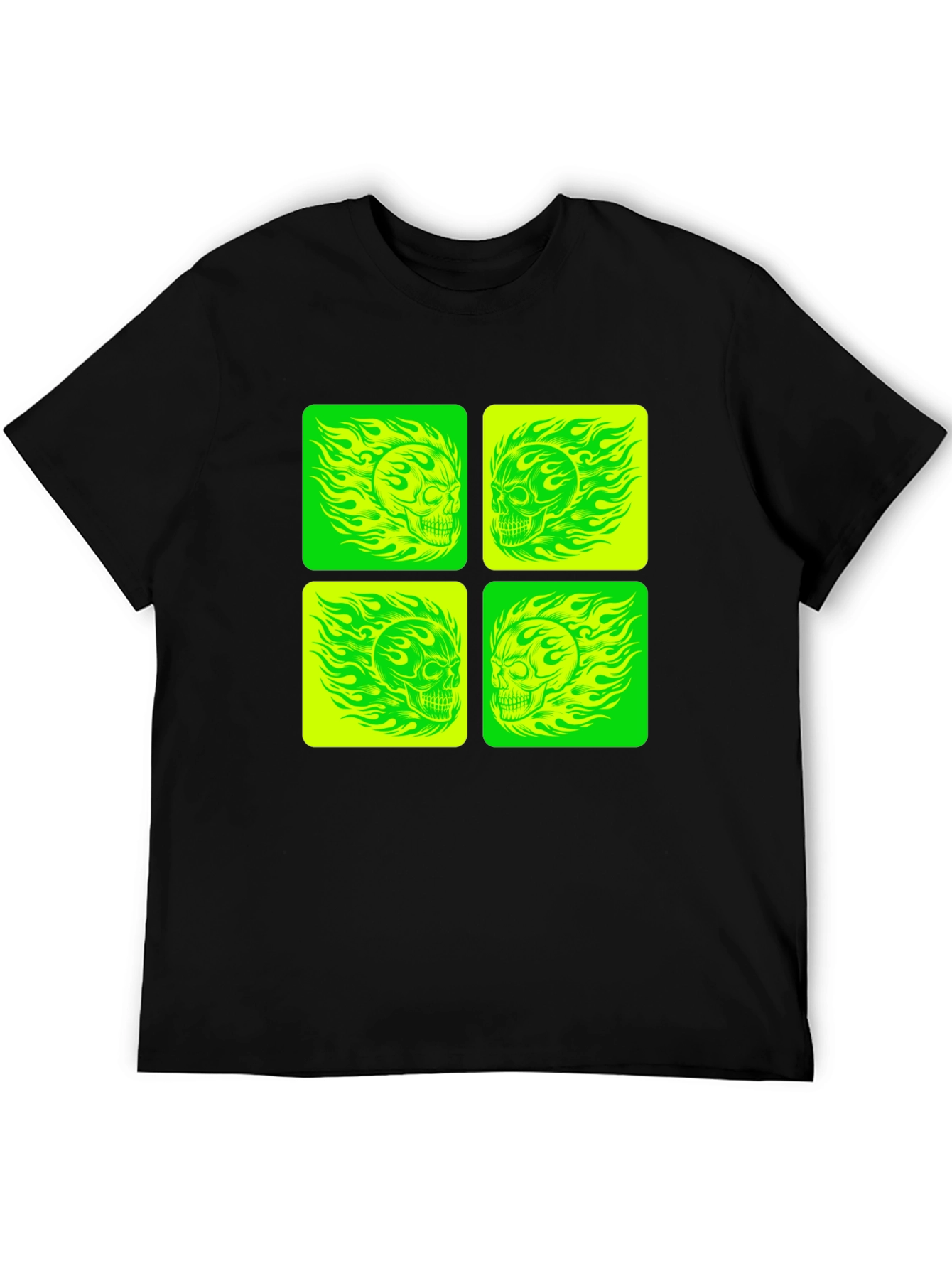 Skull Graphic Tee - Neon Green & Yellow