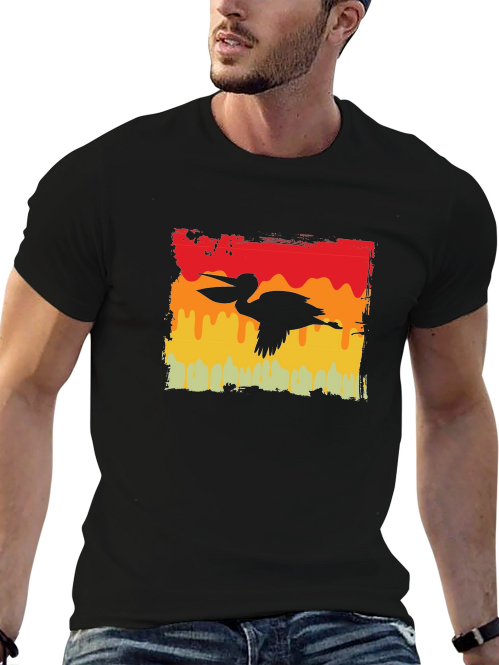 Retro Pelican Graphic Tee - Black