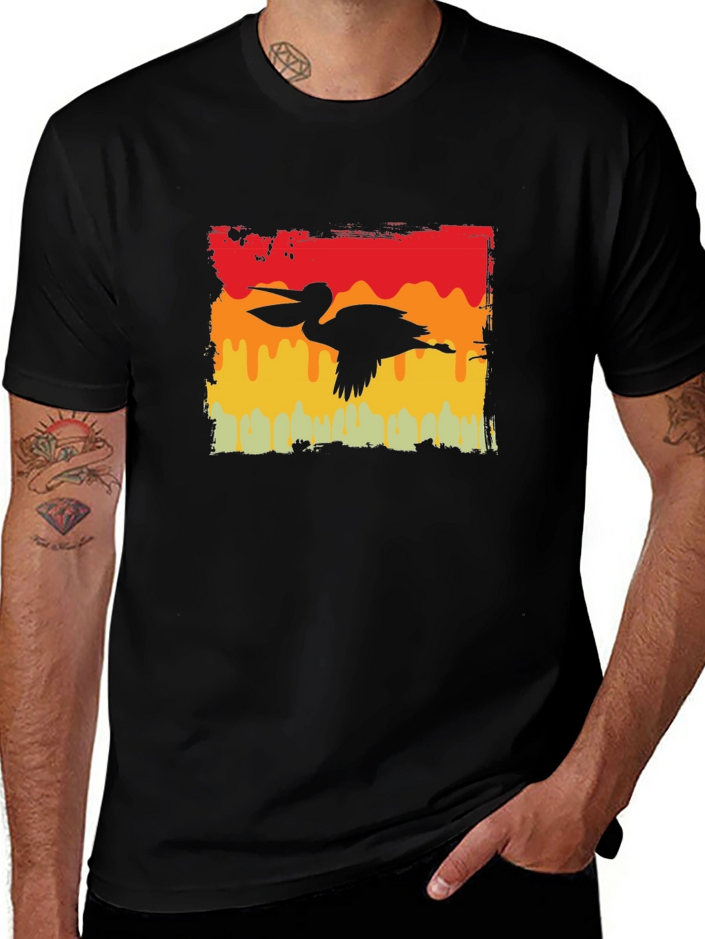 Retro Pelican Graphic Tee - Black