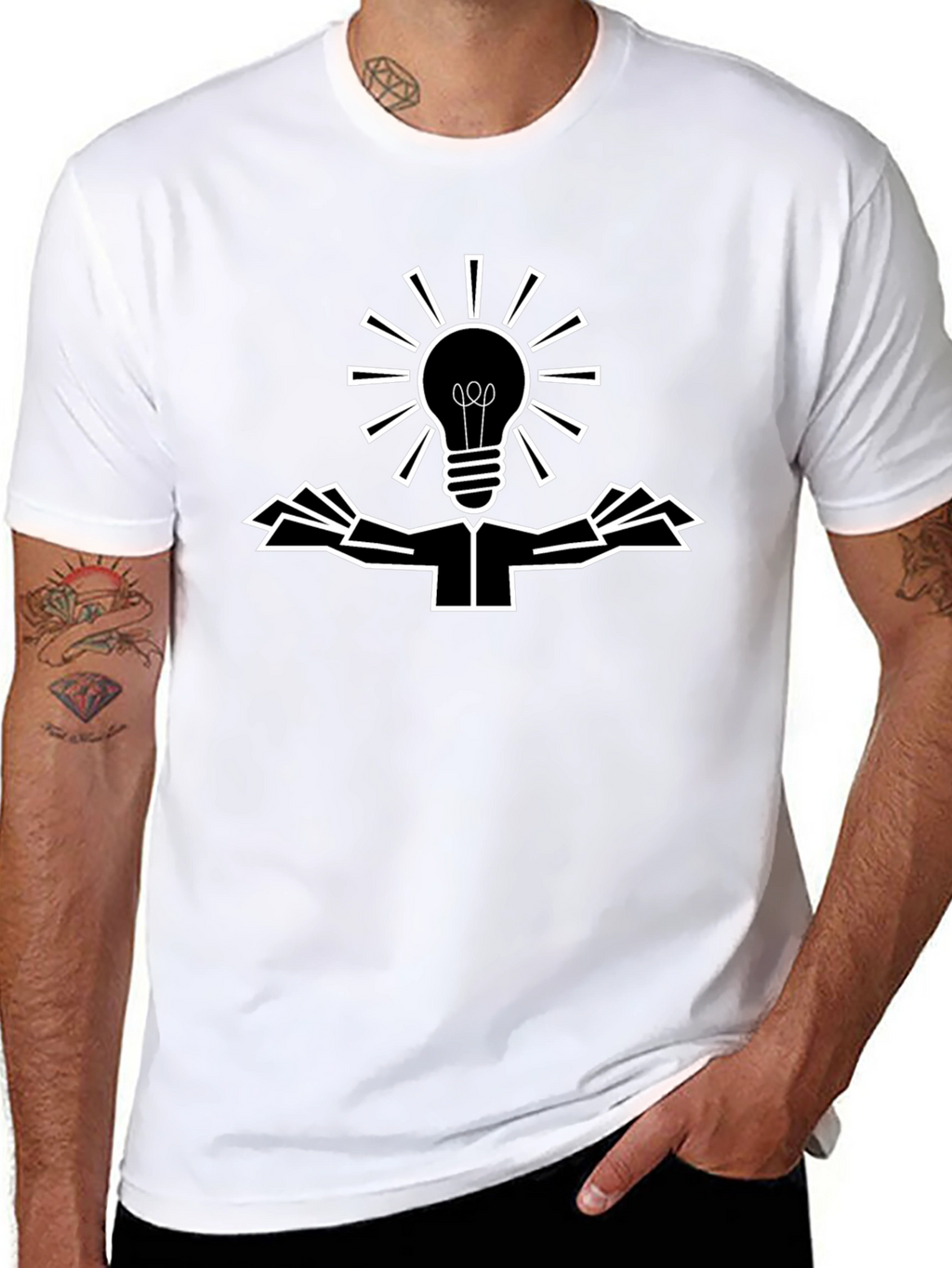 Creative Light Bulb Graphic Tee - Black Cotton Shirt