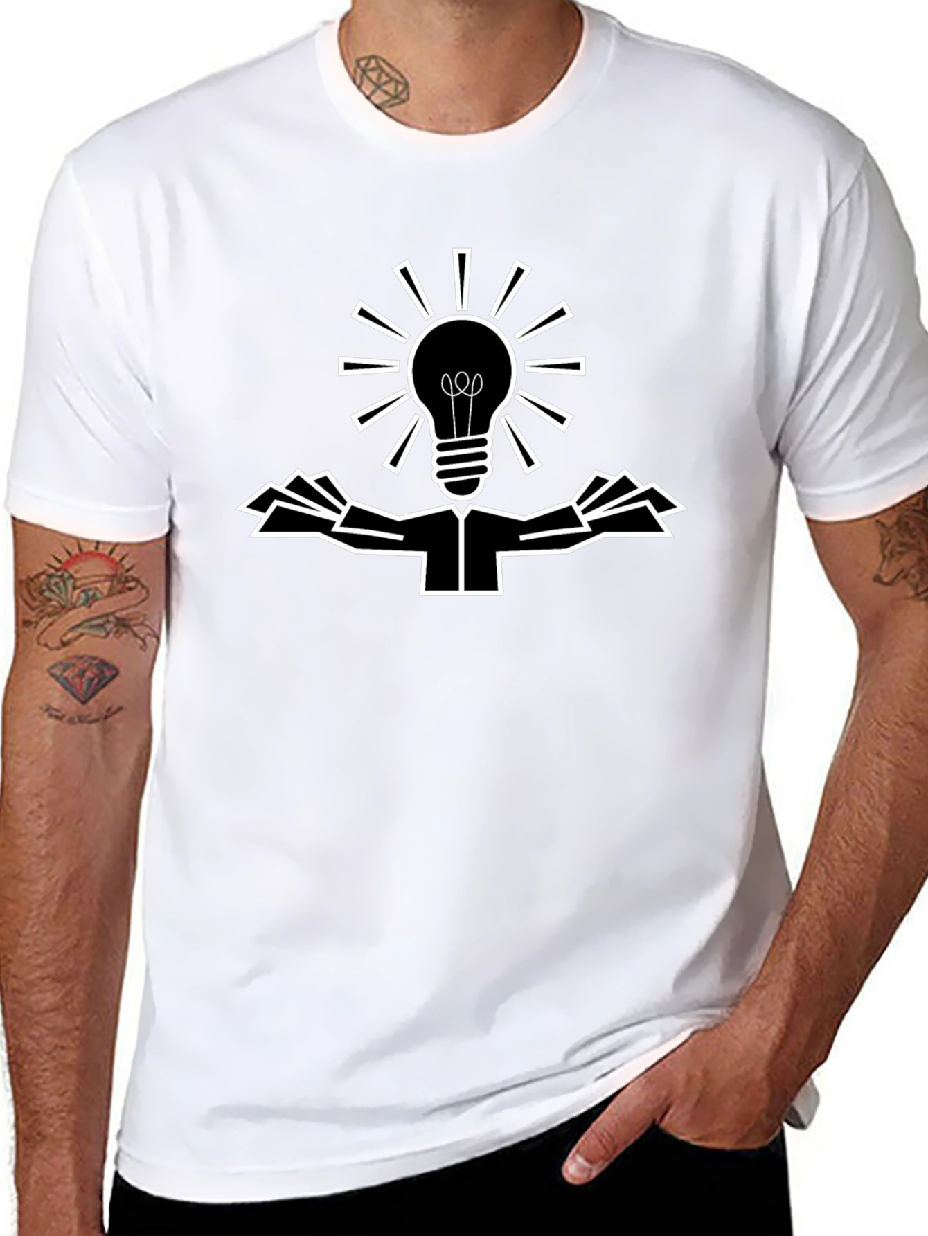 Creative Light Bulb Graphic Tee - Black Cotton Shirt