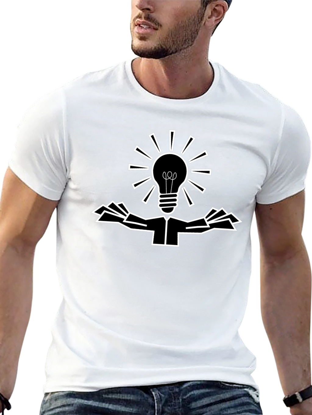 Creative Light Bulb Graphic Tee - Black Cotton Shirt