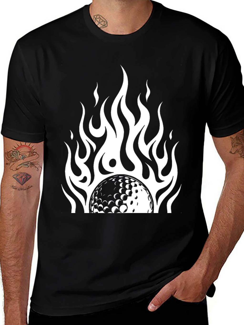 Flaming Golf Ball Black Tee - Stylish & Unique