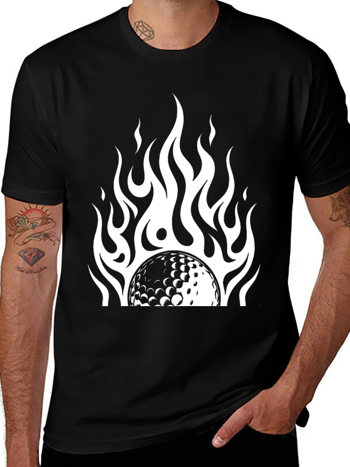 Flaming Golf Ball Black Tee - Stylish & Unique
