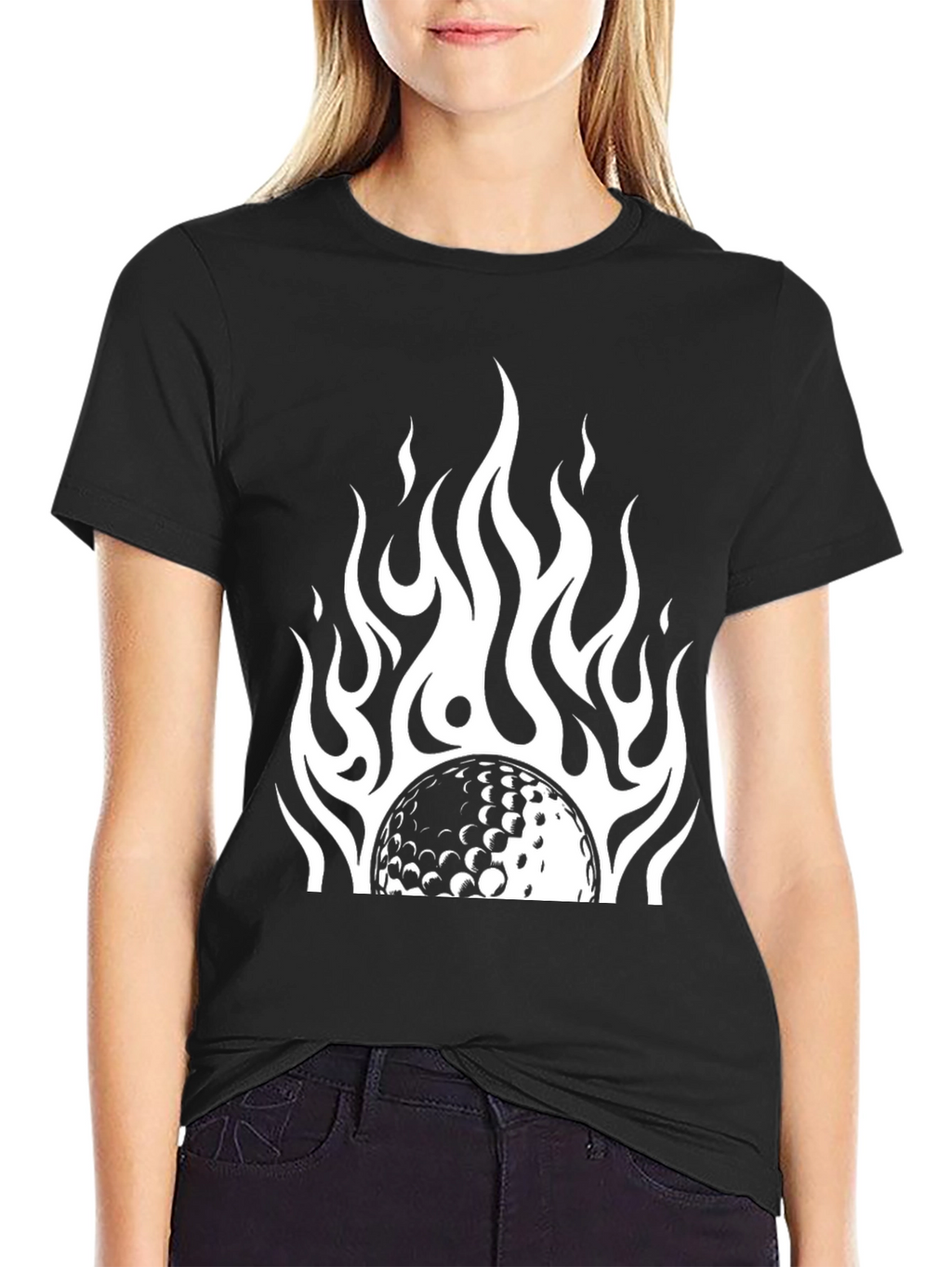 Flaming Golf Ball Black Tee - Stylish & Unique